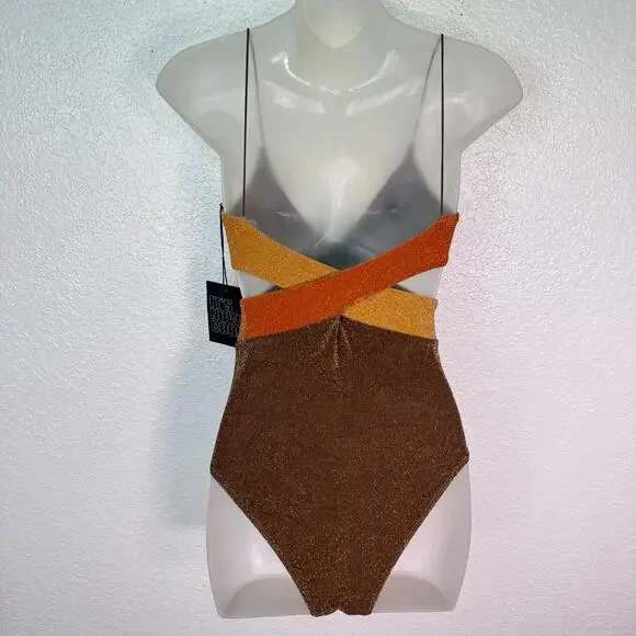 Its Now Cool Swimsuit Womens XS The Riot One Piece Metallic Shimmer Free People - Picture 3 of 11